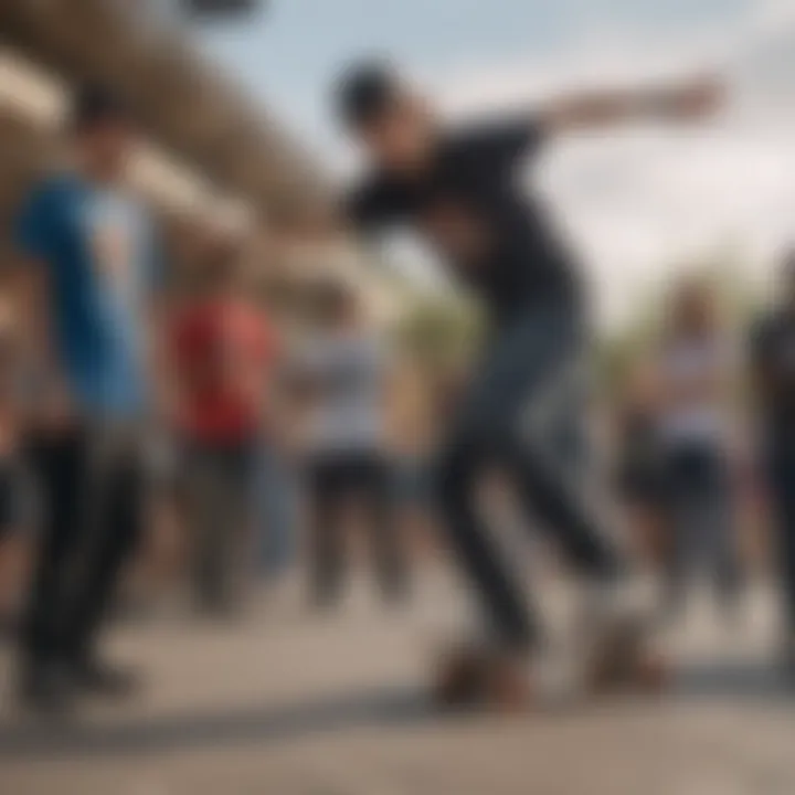 A diverse group of skaters celebrating a local skate event