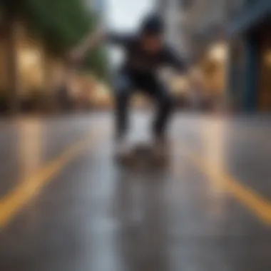 Skater performing a trick on a maple skateboard deck in an urban setting