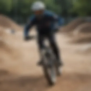 A BMX rider training on a track, demonstrating focus and determination.