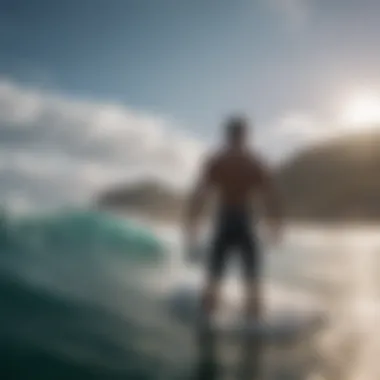 Connecting Through Waves: Cultural Exchange A surf traveler interacting with local surfers, emphasizing the cultural exchange within surf communities.