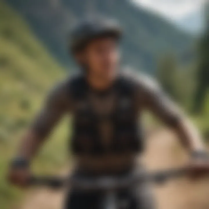 Mountain biker demonstrating the use of shoulder pads during a downhill ride