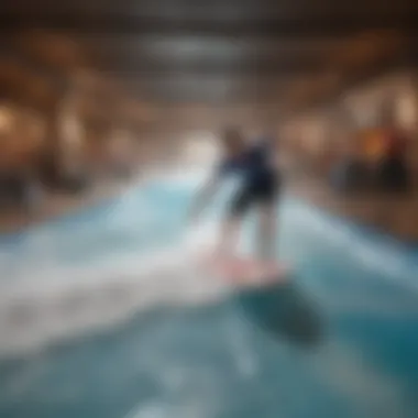 A vibrant Flowrider surfing venue filled with eager participants