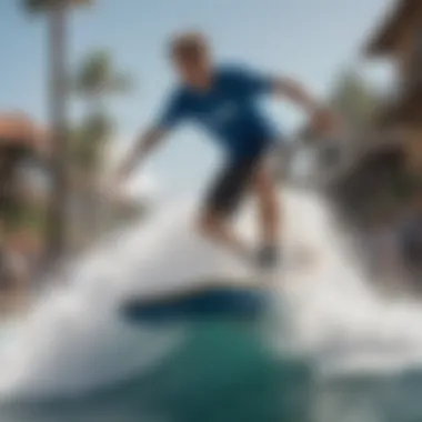 Crafting Waves: Flowrider Mechanics in Action A dynamic Flowrider surfing session showcasing the perfect wave creation