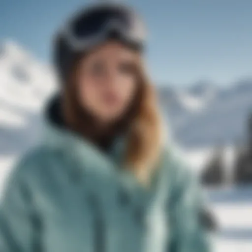 Dynamic action shot of a female snowboarder in a Billabong jacket