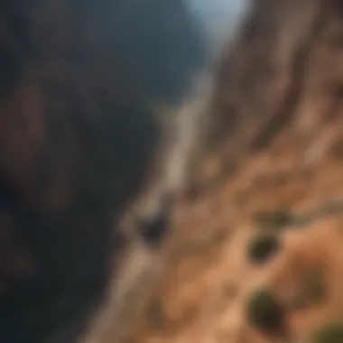 Aerial view of a rugged landscape affected by terrain wreckers