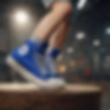 Extreme Sports in Royal Blue Dynamic action shot of an extreme sports athlete wearing royal blue platform Converse while performing a trick.