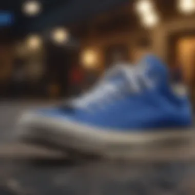 Design Details of Converse Close-up of royal blue platform Converse showcasing its design elements and unique texture.