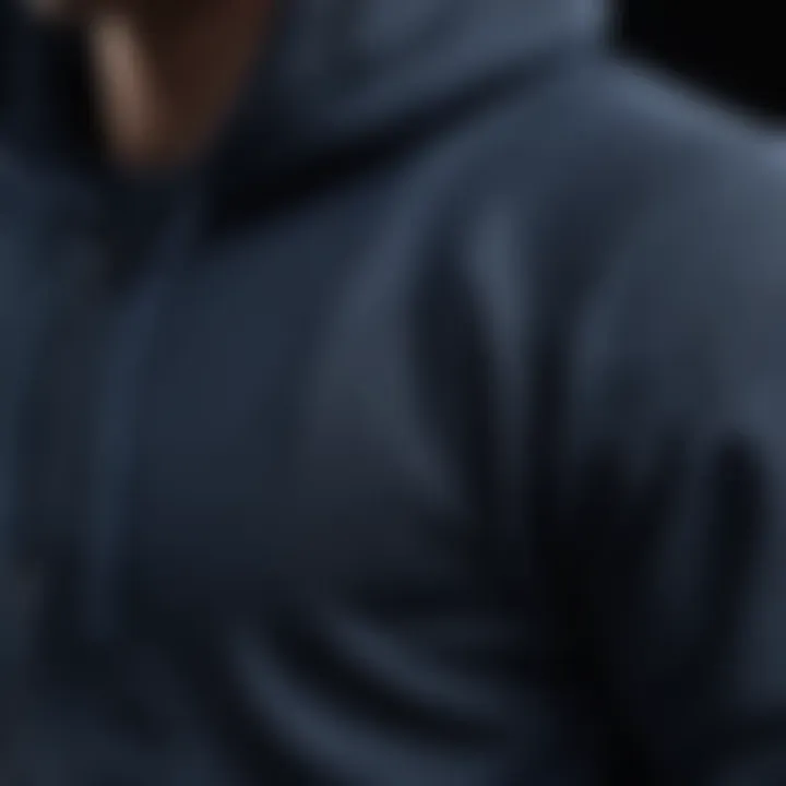 Close-up of fabric texture of a navy blue hoodie