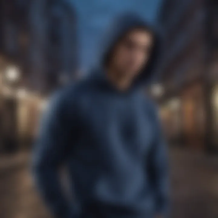 Stylish urban setting showcasing navy blue hoodies in lifestyle