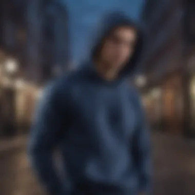 Urban Vibes: The Navy Blue Hoodie in Lifestyle Fashion Stylish urban setting showcasing navy blue hoodies in lifestyle