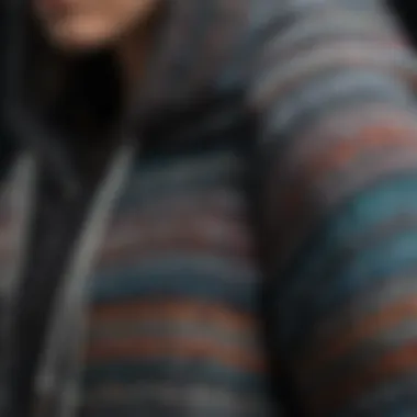 Close-up of the intricate knit patterns of a Baja hoodie