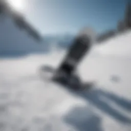 A high-performance snowboard showcasing its sleek design on a snowy slope.