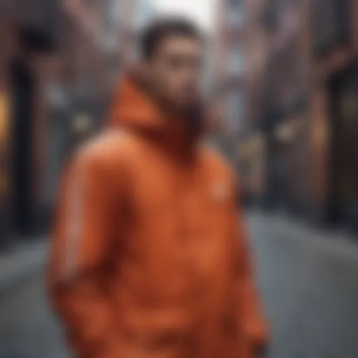 Stylish Adidas parka jacket showcased against an urban backdrop