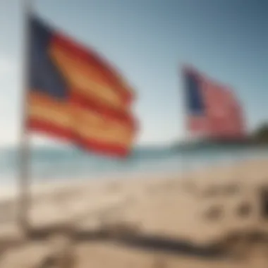 Colorful beach flags indicating different safety levels