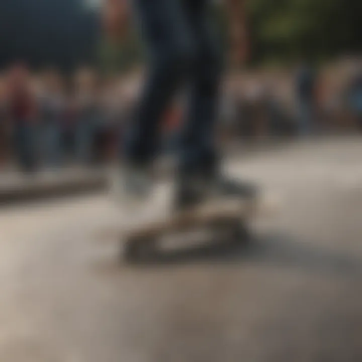 Group of skaters engaging around a low skate rail, highlighting its cultural significance.