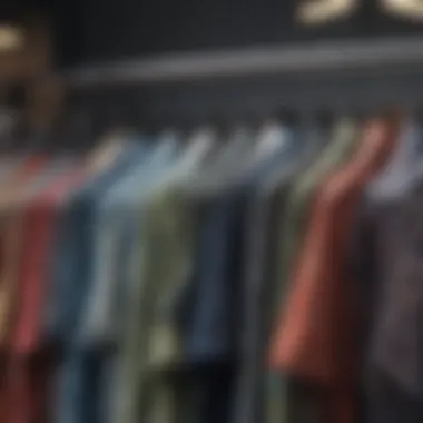 A variety of patterned short sleeve shirts displayed on a rack showcasing different colors and designs