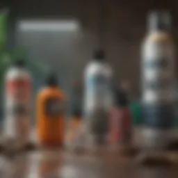 Various types of shark repellent products showcased on a table