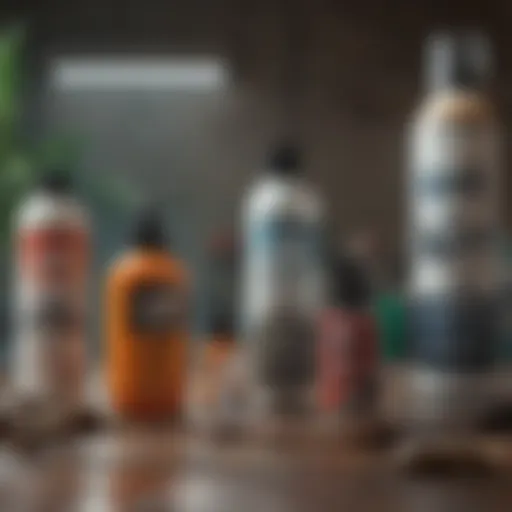 Various types of shark repellent products showcased on a table