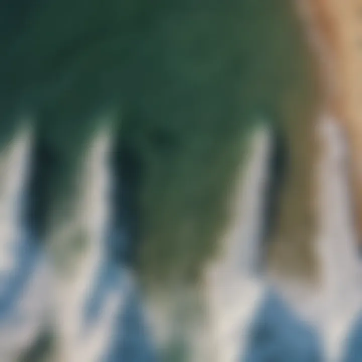 Aerial view of various surfbreaks along a coastline.