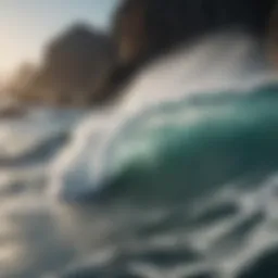 Powerful ocean swell crashing against rocks