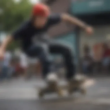 Group of skateboarders showcasing various styles including powerslide