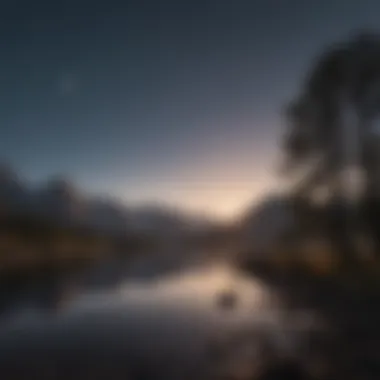 Serene Landscape Illuminated by the Waxing Crescent Moon A serene landscape under the light of the waxing crescent moon