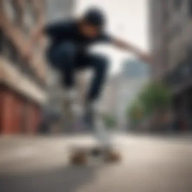 Skateboarder Demonstrating Zero Skate Techniques Close-up of a skateboarder demonstrating zero skate techniques in an urban setting.