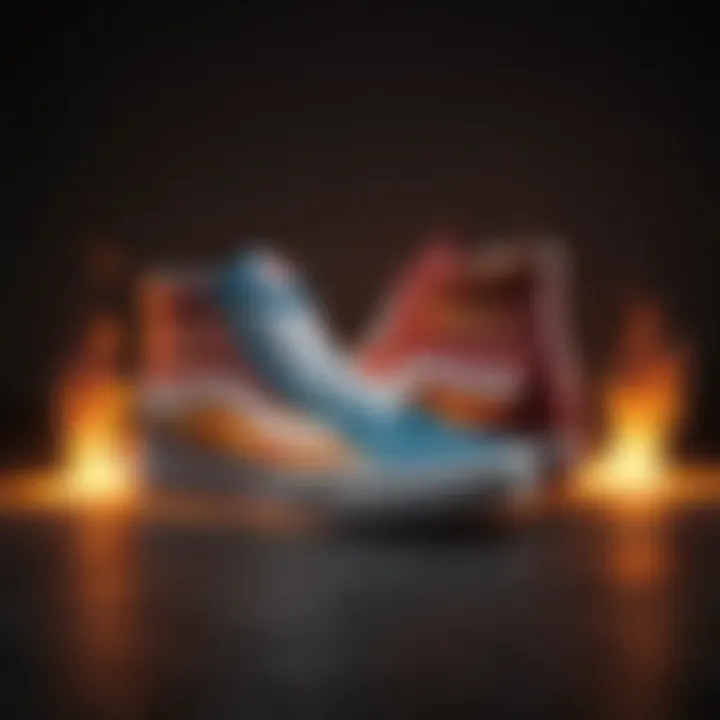 A collection of Vans Hi-Top Flames shoes highlighting their vibrant colors.