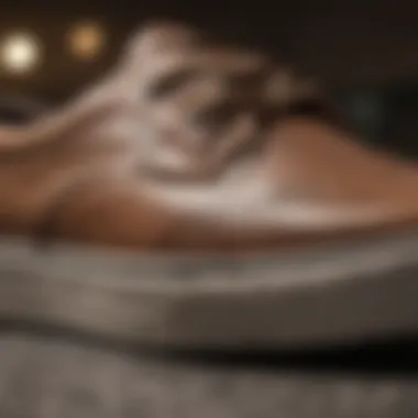 Close-up view of Vans mule shoes highlighting the materials used