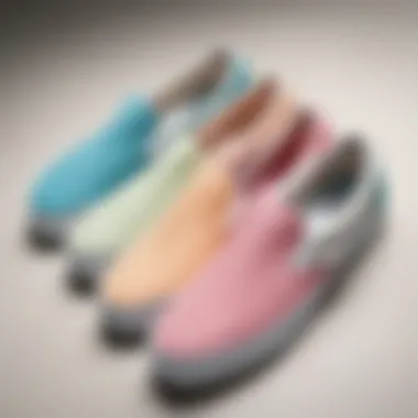 Close-up of Vans Slip-On Pastel sneakers showcasing color variations