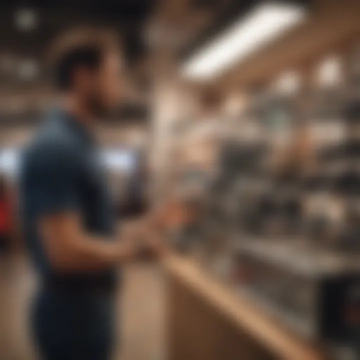 Employee engaging with customers at a retail store in the mall