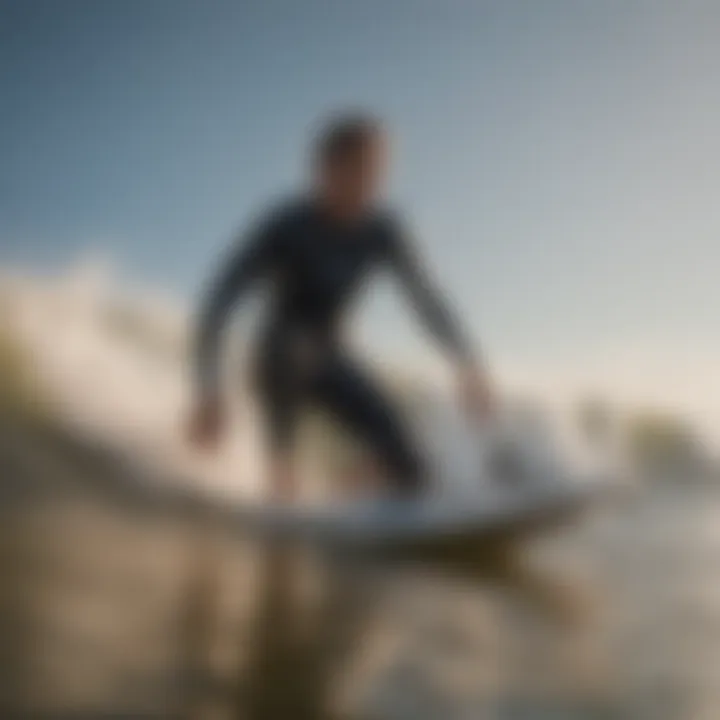 A surfer navigating waves in the Outer Banks wearing Volcom gear