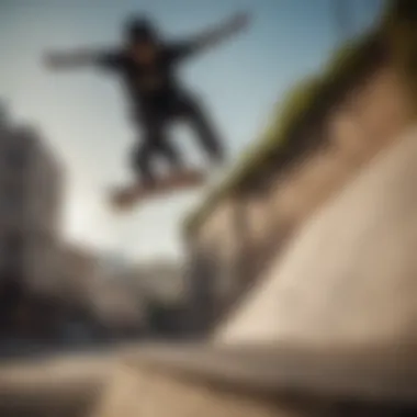 A passionate skateboarder performing a trick in an urban setting, illustrating the essence of the extreme sports lifestyle.