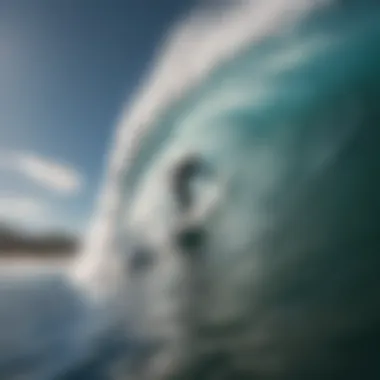 A breathtaking view of a surfer riding a massive wave, embodying the spirit of adventure.