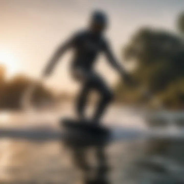 A wakeboarder showcasing mastery on a lake with boots attached