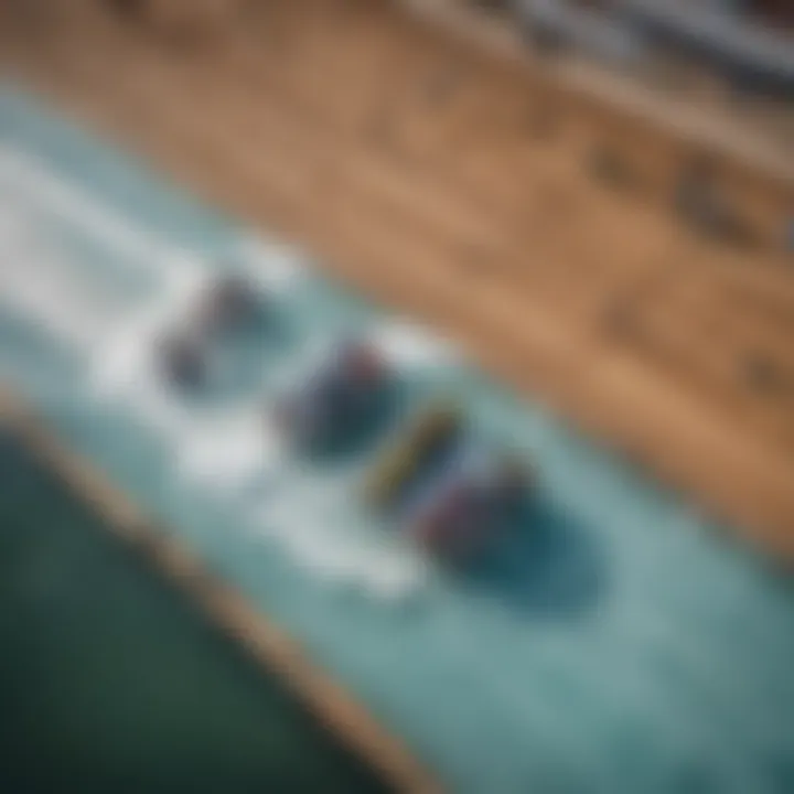 Aerial view of athletes performing wash skids in a competition