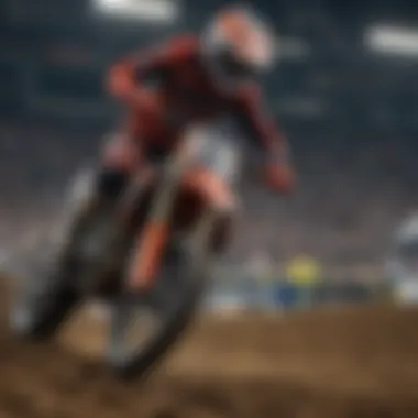 Close-up of a rider navigating a challenging obstacle during a Supercross race