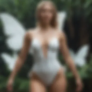 Adventurer in Action in the White Butterfly Swimsuit Adventurer wearing the white butterfly swimsuit in an extreme sports setting.