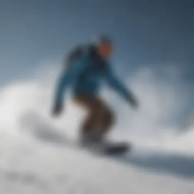 Snowboarder riding a wide snowboard on powder snow