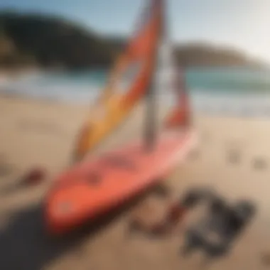 Essential Gear for Every Windsurfing Adventure An array of windsurfing equipment laid out on a beach.